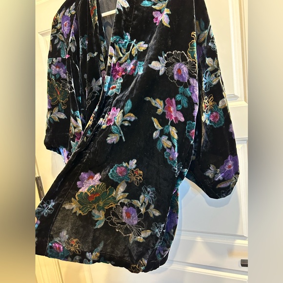 Loft Jewel Tone Floral Pattern Velvet Open Cardigan Size M/L - Picture 5 of 5